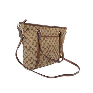 Gucci Bag Leather Shoulder 2Way Brown Tote Canvas GG